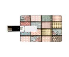 8GB Forma de tarjeta de crédito de unidades flash USB Shabby chic Estilo de tarjeta de banco de Memory Stick Patchwork Denim Seem Pieces Puntadas Impresión digital de azulejos cuadrados,Violeta Azul M