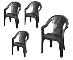 Silla de jardín monobloc, apilable, color gris antracita – plástico imitación ratán