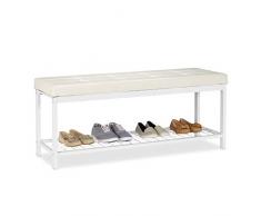 Relaxdays Banco Zapatero XXL, Metal-Piel sintética, Blanco, 49 x 115 x 40 cm