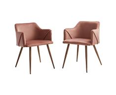 EGGREE Pack 2 Sillón de Cocina Tapizadas Sillas Tocador Terciopelo Sillas Comedor Nordicas, Patas de Metal y Asiento Acolchado, Rosa