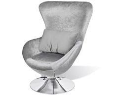 mewmewcat Sillón Giratorio con Cojín Forma de Huevo Plateado Asiento Silla Salón 64 x 64 x 86 cm