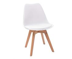 Silla de Comedor de diseño nórdico Day, Patas Madera de Haya y Carcasa Polipropileno (Blanco)