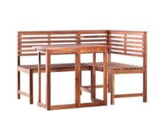 Festnight Jardin Exterior Conjunto Mesa de Balcón y Banco de Esquina Madera de Acacia Maciza Marrón