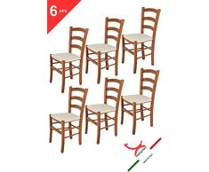 Tommychairs sillas de Design - Set 6 sillas Modelo Venice para Cocina, Comedor, Bar y Restaurante, con Estructura en Madera Color Cerezo y Asiento tapizado en Tejido Color Marfil