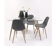 Conjunto de Comedor Cairo con Mesa de Cristal de 120x80 + 4 sillas tapizadas