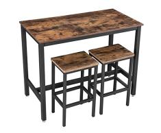 VASAGLE Mesa de Barra, con 2 Taburetes de Barra, Mesa de Desayuno y Sillas, Mostrador de Cocina con Sillas, para Cocina, Sala, Salón, Sala de Fiestas, Industrial, Marrón Rústico LBT15X