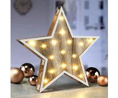 Estrella decorativa madera 30 cm – 16 LED – Estrella de Navidad iluminado MESA Decorar ventanas