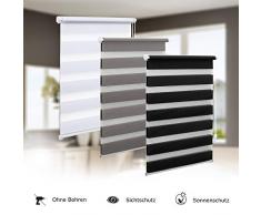 Eurohome - Estor doble, montaje sin agujeros, transparente y opaco, evita que se vea el interior, con fijación de soportes para ventanas, Negro , B x H=75cm x 150cm