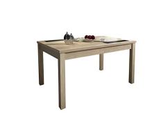 HomeSouth - Mesa Comedor, Mesa Extensible, Modelo Lara, Acabado Color Cambria y Cristal, Medidas: 140/180 cm (Largo) x 90 cm (Ancho) x 75 cm (Alto)