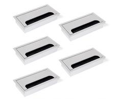Emuca 5070462 Pasacables rectangulares para encastrar en Escritorio/Mesa en Aluminio anodizado Mate (160 x 80 mm), Matt Anodized
