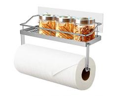 Oriware Adhesivo Portarrollos de Cocina con Estante Soportes de pared Especiero Organizador SUS304 Acero Inoxidable - Sin Perforar