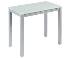 Miroytengo Mesa Vidrio Cristal Blanco Rectangular Extensible Cocina Patas Gris 95x76x55-95