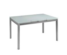 MOMMA HOME Mesa de Comedor Extensible - Modelo Helen - Color Blanco/Plata - Material Cristal Templado/Metal - Medidas 140/220 x 90 x 76,5 cm