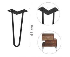 PrimeMatik - Pies para Mesa y Mueble Patas en Acero 2 Varillas 41 cm Negro 4-Pack