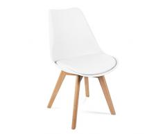 Mc Haus LENA - Pack 4 sillas Blancas Tulip Comedor oficina, Sillas Madera nórdicas con patas de madera y Asiento Acolchado suave, respaldo ergonómico 83x49x53,5 cm
