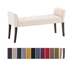 CLP Chaise Longue Cleopatra con Tapizado de Tela I Banco Largo Acolchado en Estilo Chesterfield I Silla Larga I Color: Crema, Madera Oscura Envejecida