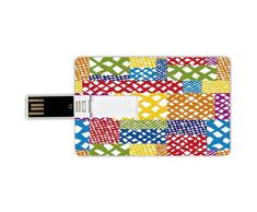 32GB Forma de tarjeta de crédito de unidades flash USB Resumen Estilo de tarjeta de banco de Memory Stick Patchwork Estilizado Vivo Geométrico Figuras sin forma Rayas Divertido Patrón cómico,Multicolo