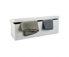 Relaxdays Banco plegable, Baúl de almacenaje, Cuero sintético, 38 x 114 x 38 cm, Blanco