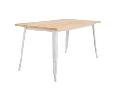 SKLUM Mesa de Comedor Rectangular en Madera de Pino y Acero (160x80 cm) LIX Madera - Acero Brillante Blanco Madera Natural - (Elige Color)