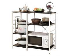 DlandHome Soporte para carro de microondas 35.4", Almacenamiento de utilidad de cocina 3 niveles + 3 niveles para Baker's Rack & Especiero Organizador Plataforma de la estación de trabajo, Black