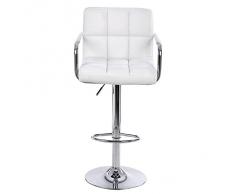 Songmics 2 x Taburete de Bar Regulable en Altura y Giratorio Cromado Cuero Sintético Blanco LJB93W