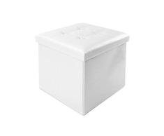 Todeco - Almacenamiento Banco, Almacenamiento Otomano Plegable de Cuero - Carga mÃ¡xima: 150 kg - Material: ImitaciÃ³n de cuero - Acabado cosido y copetudo, 38 x 38 x 38 cm, Blanco