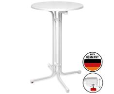 Beautissu Mesa Plegable Bellini - Mesa Alta Bar y Cocina - Ø 70 cm Mesa de Bistro de Exterior Redonda en Blanco - Nivelable por Tornillos Calidad gastronomía y Resistente al Calor