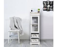 Rebecca Mobili Vitrina blanca, gabinete con 1 puerta, 2 cajones, madera mimbre, estilo shabby, entrada baño hogar - Medidas: 104 x 33 x 29 cm ( AxANxF) - Art. RE4486