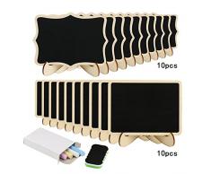 20pcs mini pizarra de madera KAKOO pizarra para boda de pizarra pequeña desmontable de pie y dos soportes para adornar mesa dulce, oficina, cafetería, plantas