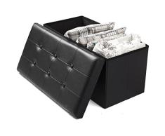 eSituro Silla de Asiento Reposapiés Banco de Asiento Cubo de Almacenamiento con Espacio de Tapa, Cuero de Imitación Extraíble Negro SOM0026