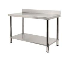 LARS360 Mesa de Trabajo de Cocina acero inoxidable, para gastronomía, preparación de alimentos, cocina, bar, restaurante, metal, L x B x H: 120 * 60 * 85 cm, Con protector contra salpicaduras