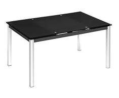 Mesa extensible cristal color negro y pata cromada comedor salon 140/200x90x75