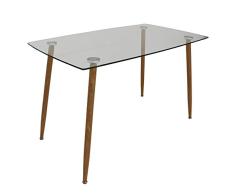 Oui Home. Mesa Comedor o Cocina Tapa Cristal 120 x 70, Patas metalicas Imitacion Madera