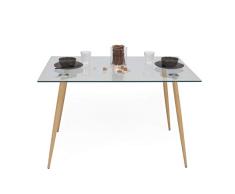 Homely Mesa de Comedor-Cocina Cairo Tapa de Cristal y Patas de Metal símil Madera Color Roble, 120x80 cm