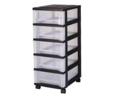 Cajones con ruedas de plástico, Cómoda con 5 cajones, contenedores negros, Pecho 5 cajones, Armedietto con ruedas, armario de plástico, almacenamiento cajón - SDC-005