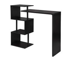 eSituro Mesa de Bar Giratoria Mesa de Cafetería Mesa de Barra Mesa de Cocina Alta Madera Maciza con 3 Estantes 134x38x112 cm Negro SBST0404