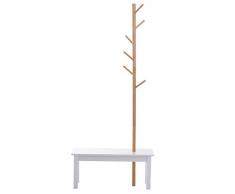 HOMCOM Perchero de Pie con Banco Colgador Tipo Árbol Moderno 6 Ganchos para Colgar Ropa Bolsa Pasillo Entrada Bambú y MDF 80x30x180cm