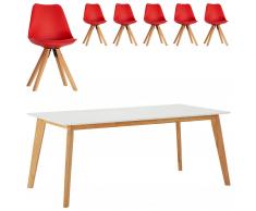 Set mesa Blokhus + 6 sillas Blokhus rojo (90x180)