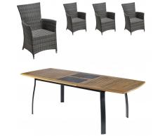 Set de jardín Kingston/Kansas (1 mesa, 4 sillones confort, extensible)