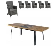 Set de jardín Kingston/Kansas (1 mesa, 6 sillones confort, extensible)