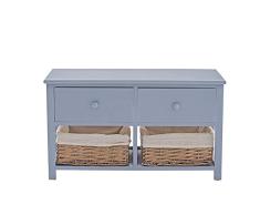 Surun Banco de almacenamiento – mesita de noche, gabinete de pie con cajón y cesta de almacenamiento de mimbre extraíble para dormitorio y sala de estar | 73 x 42 x 30 cm