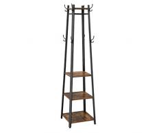 VASAGLE Perchero de Estilo Industrial, Perchero de Pie con 3 Estantes, en Forma de Escalera con ganchos y Barra, Marco de metal LCR80X