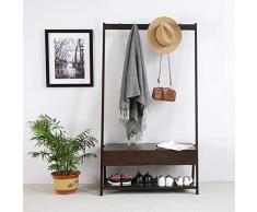 WYQSZ Estante de Ropa de bambú japonés, Estante de Ropa de bambú Multifuncional Simple de Madera Maciza, Perchero de Cambio de Aterrizaje Banco de Zapatos Estante de Zapatos Percha Un Estante