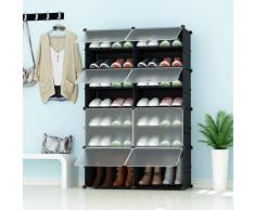 PREMAG Torre portátil para Organizador de Almacenamiento de Calzado, Negra con Puertas Transparentes, estantería Modular para Ahorro de Espacio, estantería para Zapatos, Botas, Pantuflas 2 * 7