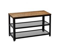 Meerveil Zapatero, Banco Zapatero con Asiento Diseño Industrial 3 Niveles Grano Vintage de Madera 90 x 34 x 46cm 73 x 30 x 45 cm