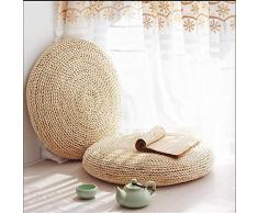 BulzEU - Puf de Paja Natural con diseño de Tatami, futón de Punto Redondo, cojín de Piso para Tatami, tapete de meditación, Esterilla de Yoga Suave para balcón, Sala de Estar, jardín, 40 cm