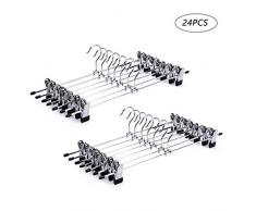 Amber Home 24 Unidades 30cm Percha de Hierro Cromado para Calzoncillos Perchas Antideslizante para Pantalones Faldas Calcetines y Ropa Interior con Pinzas