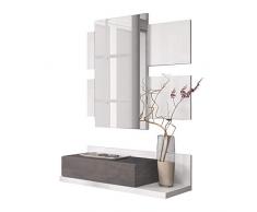 Habitdesign - Recibidor con cajón + Espejo Tekkan, Medidas: 75 x 116 x 29 cm de Fondo (Blanco Artik y Oxido)