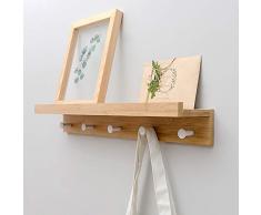 YHDPA Bambú Colgadores Montados En La Pared,con Ganchos Multiusos Banqueta Almacenaje Ganchos Metálicos Colgador De Gancho De Casa Las Toallas Color De Madera D 24.1inch
