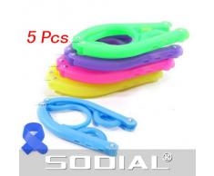SODIAL(R) 5 x Percha Gancho de Ropa Plegable Portatil de Viaje Multicolor - Color al Azar + Lazo de Cable Azul